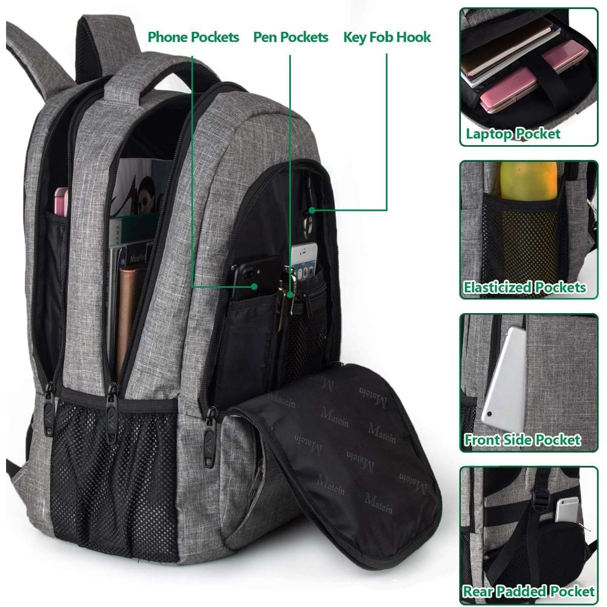 MATEIN TRAVEL LAPTOP BACKPACK, GREY