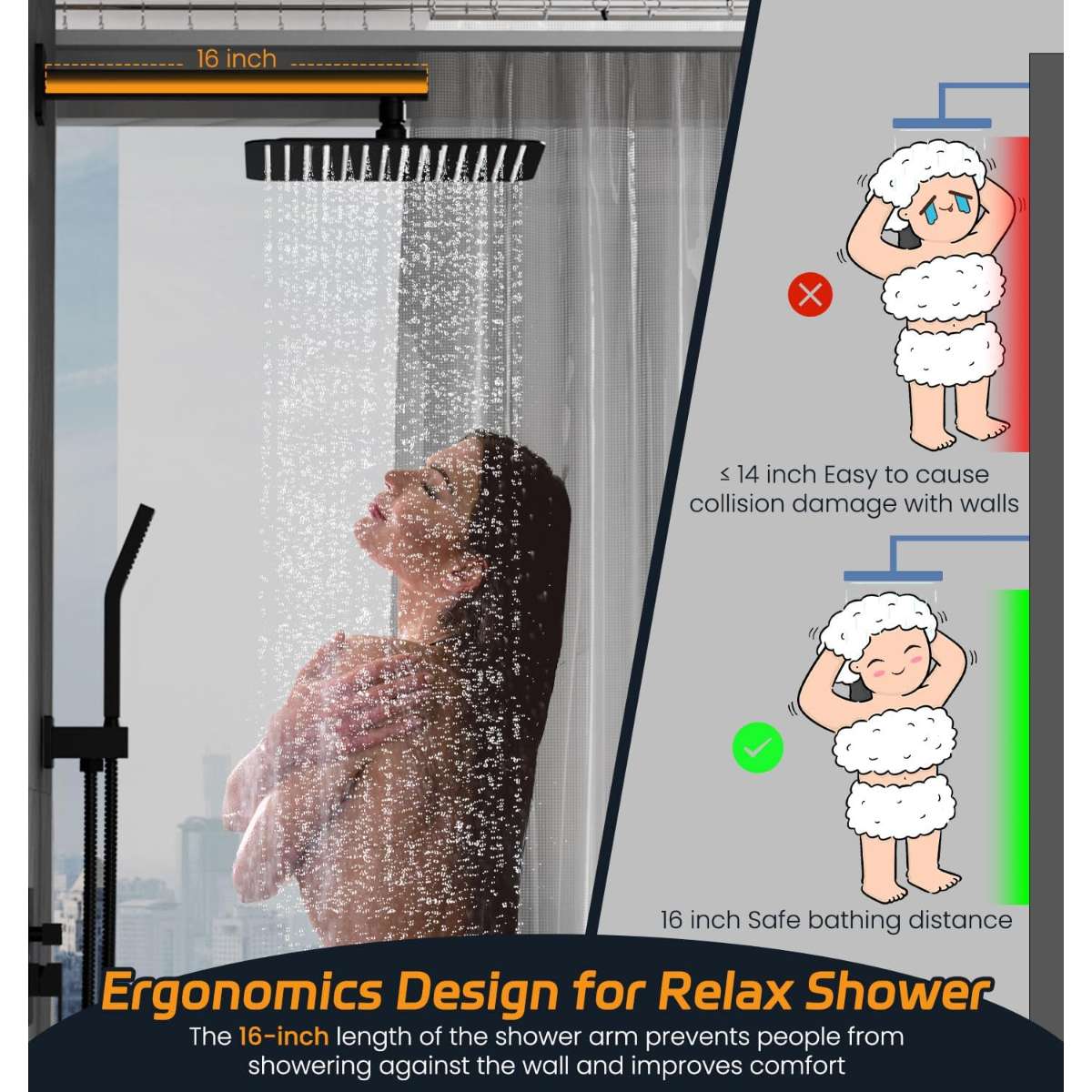 SR SUN RISE 12-inch matte black shower system