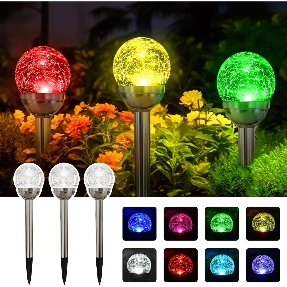SOLPEX Solar Garden Lights Outdoor, 3-Pack Multicolor Color Change