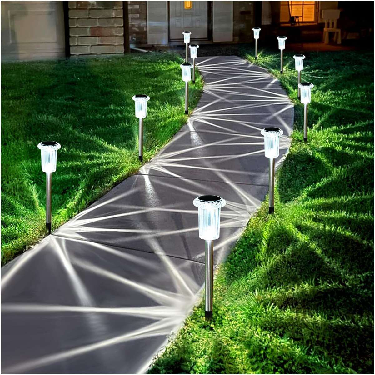 Solar Path Light 10 Pack Solar Outdoor Light, (Cool White)