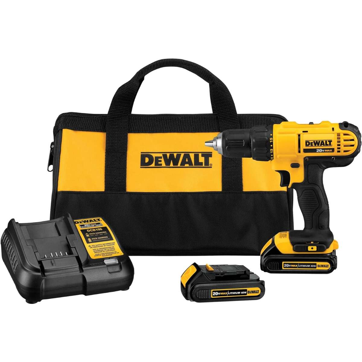 DEWALT 20V Max Rechargeable Drill/Screwdriver Kit, (DCD771C2)
