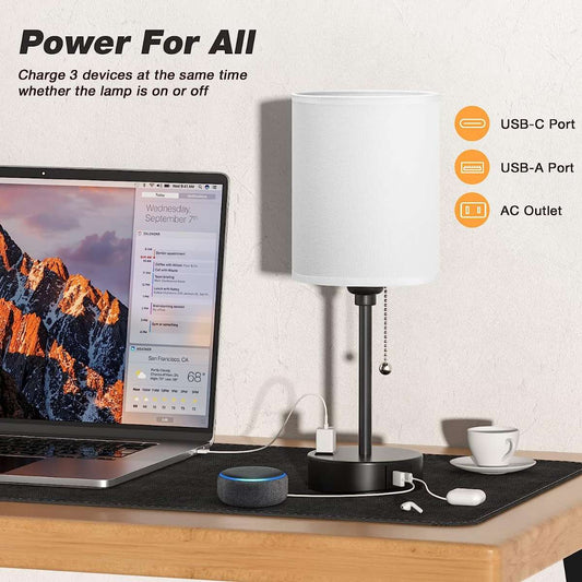 Small bedroom light with USB C and A ports 3 color temperatures