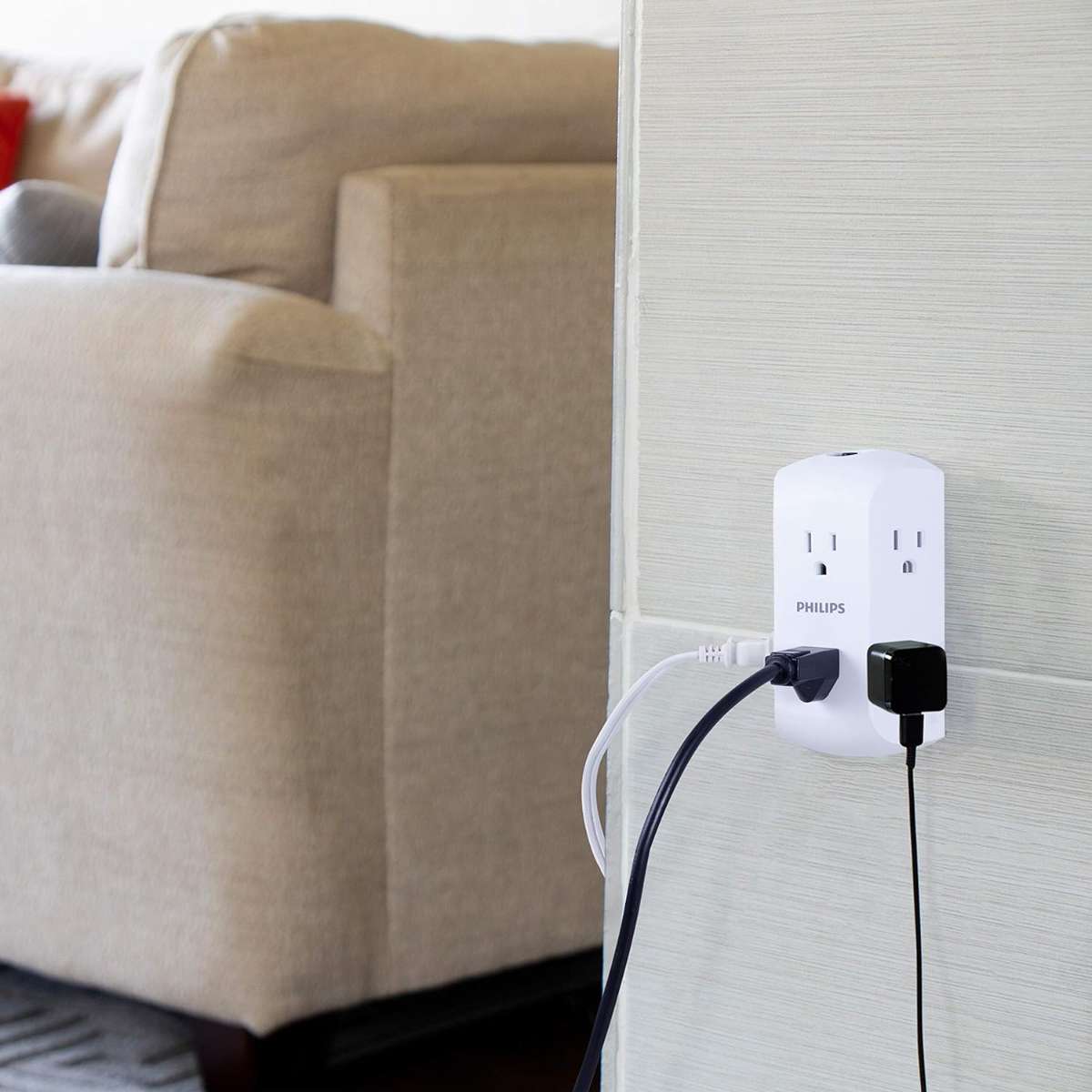 Philips 6 Socket Extender, Ground Wall Tap, White, SPS1460WA/37