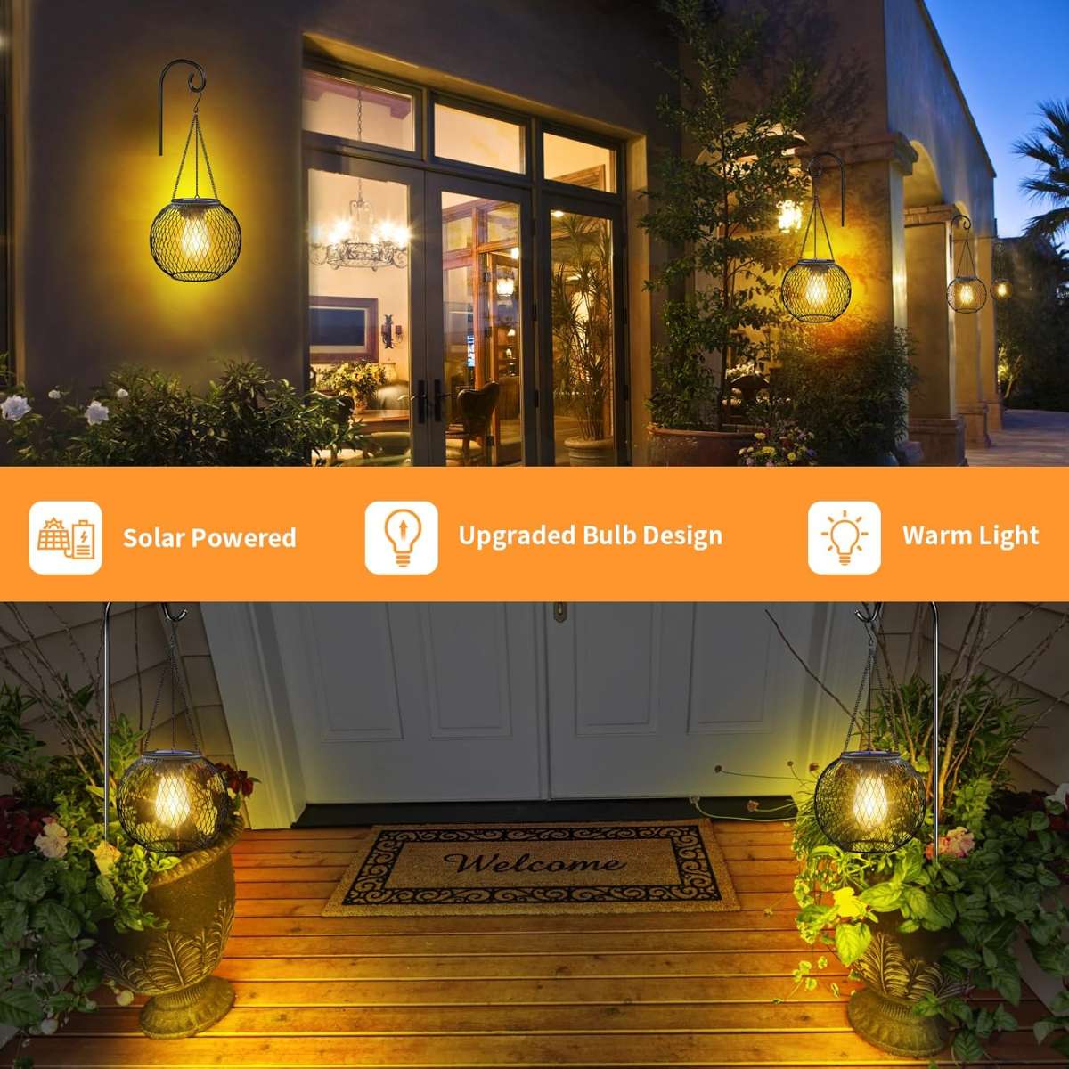 UBright Solar Outdoor Light Upgrade Hanging Solar Light 2-Pack