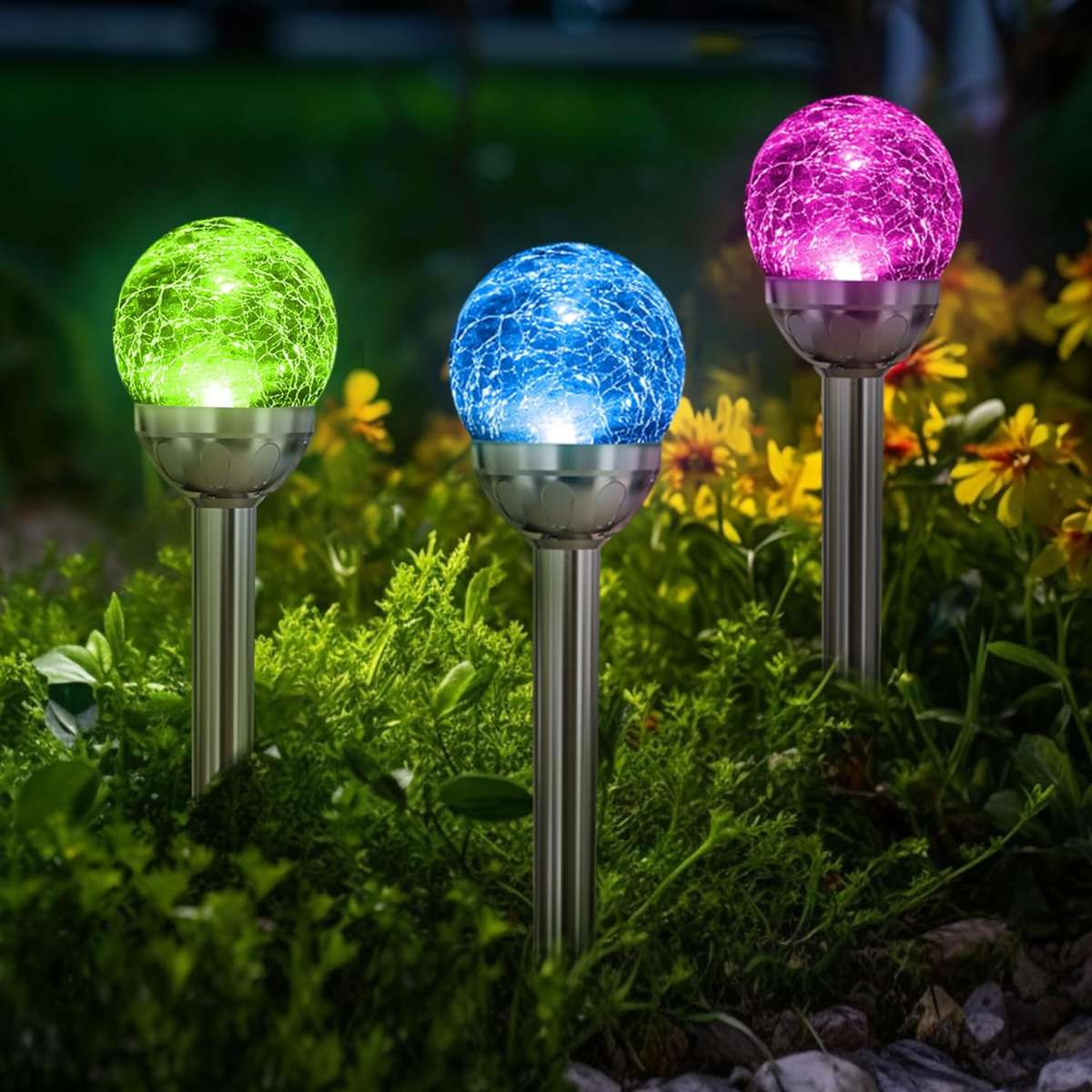 SOLPEX Solar Garden Lights Outdoor, 3-Pack Multicolor Color Change