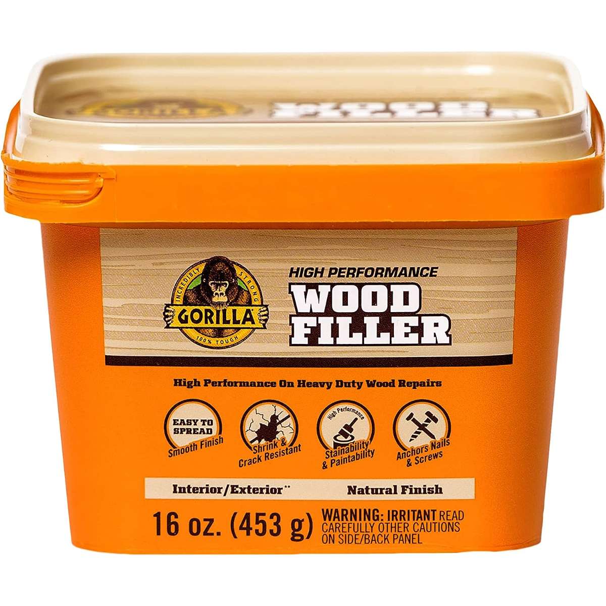 Gorilla All Purpose Wood Filler, 16 Ounce Tub, Natural (Pack of 1)