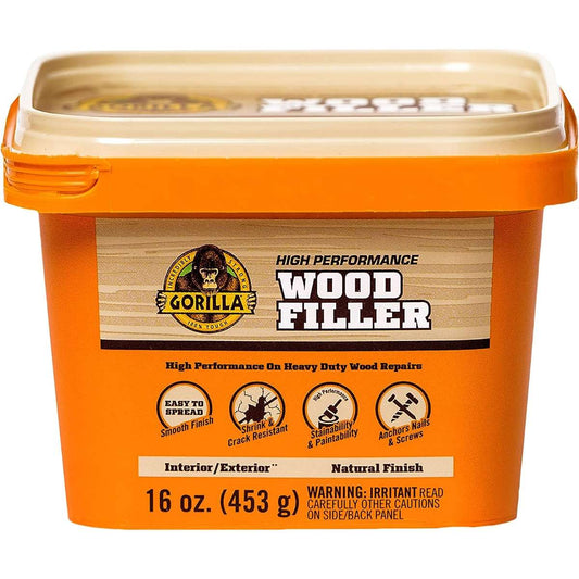 Gorilla All Purpose Wood Filler, 16 Ounce Tub, Natural (Pack of 1)