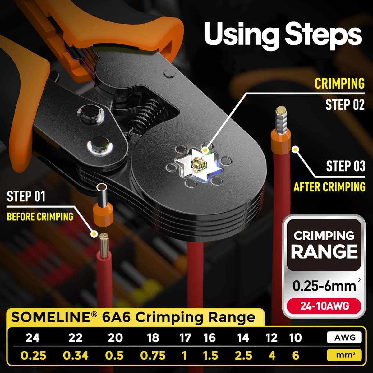 Ferrule Crimping Tool Kit, Hex Ferrule Crimping Pliers (AWG 24-10)