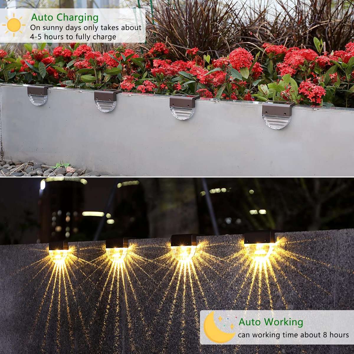 Solar deck light, warm white/color changing lighting
