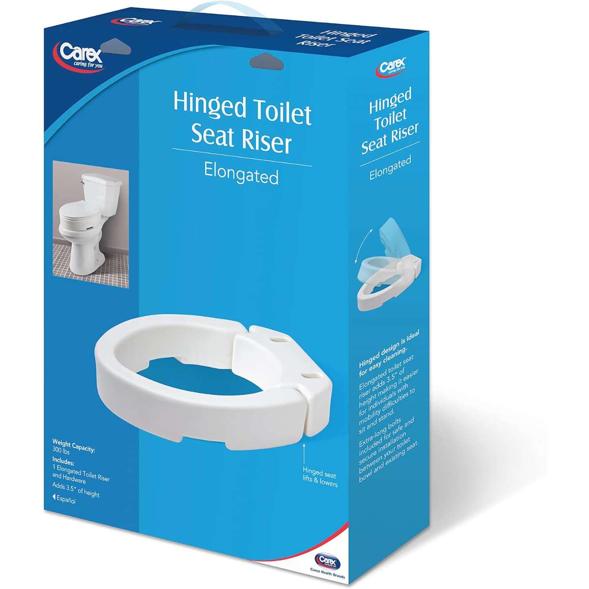 Bathroom wipe aid Carex Extended Hinge raises toilet seat