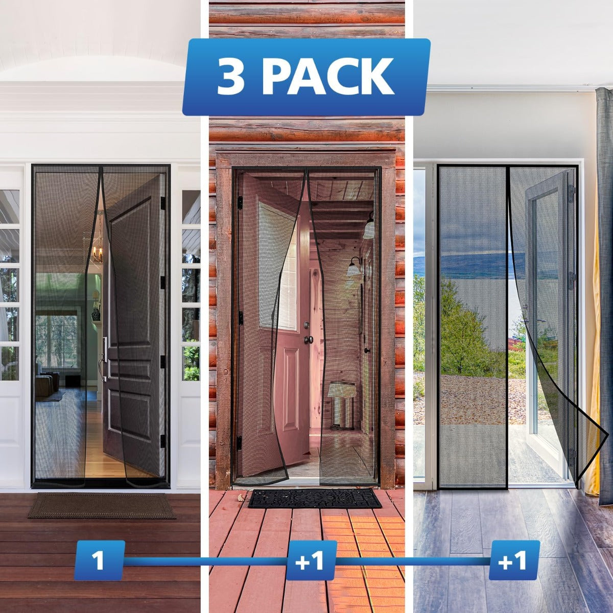FLUX Heavy Duty Glass Fiber Magnetic Screen Door (3-Pack)