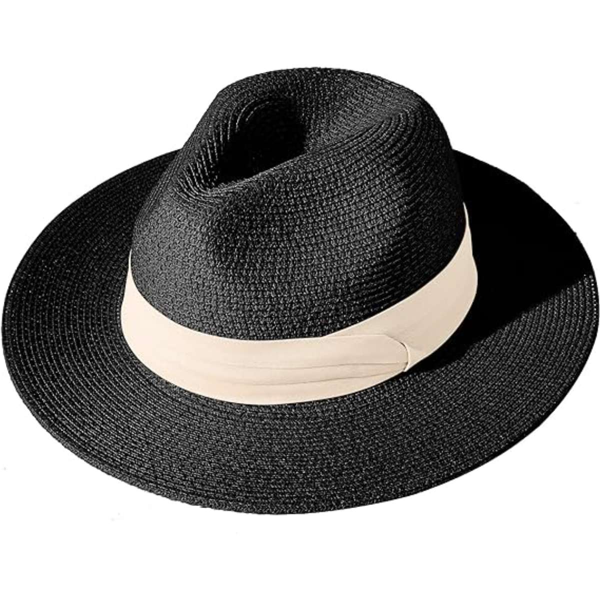 Lanzom Women Wide Brim Straw Panama Roll up Hat Fedora Beach Sun Hat UPF50+