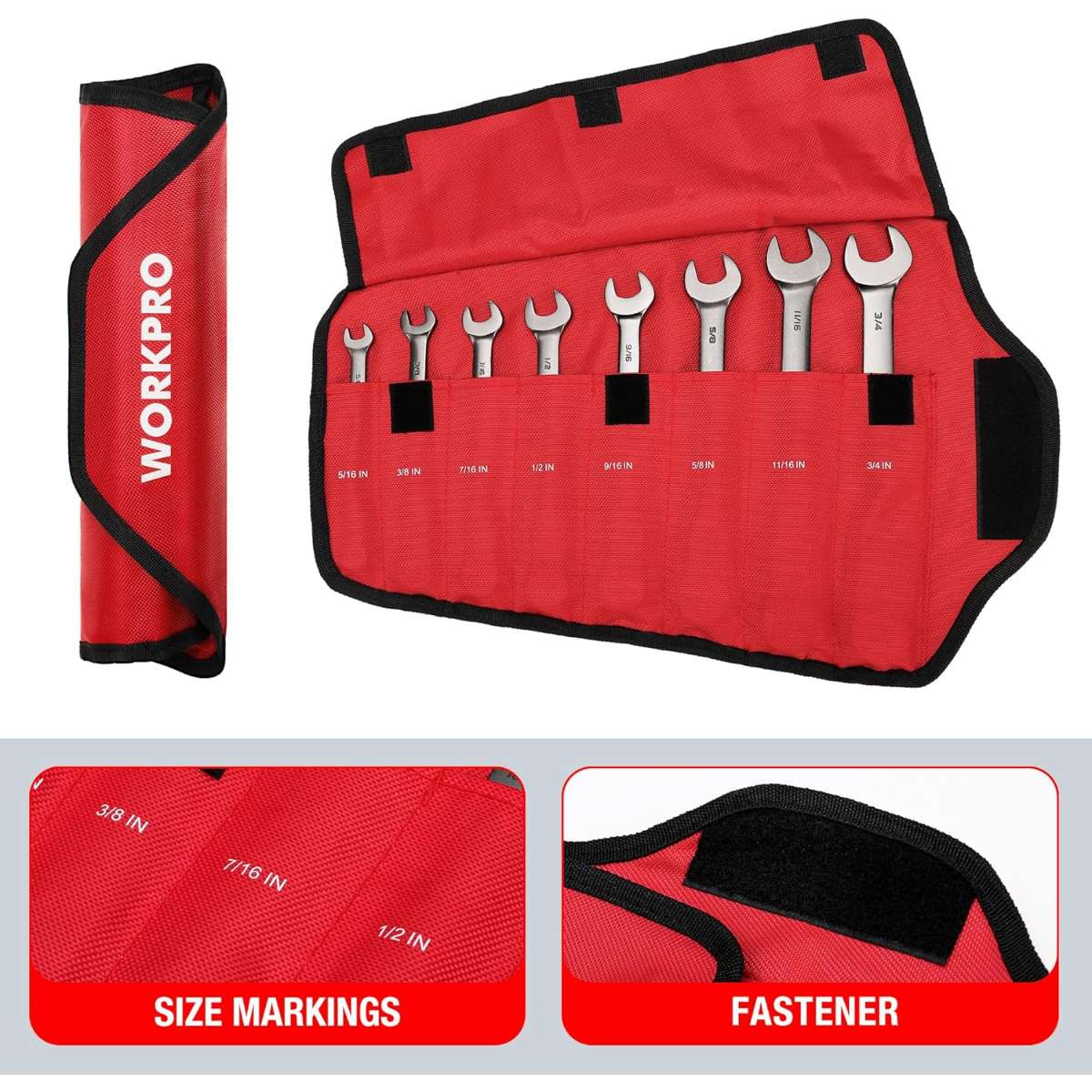 WORKPRO 8-Piece Scratch Head Ratchet Combination Wrench Kit