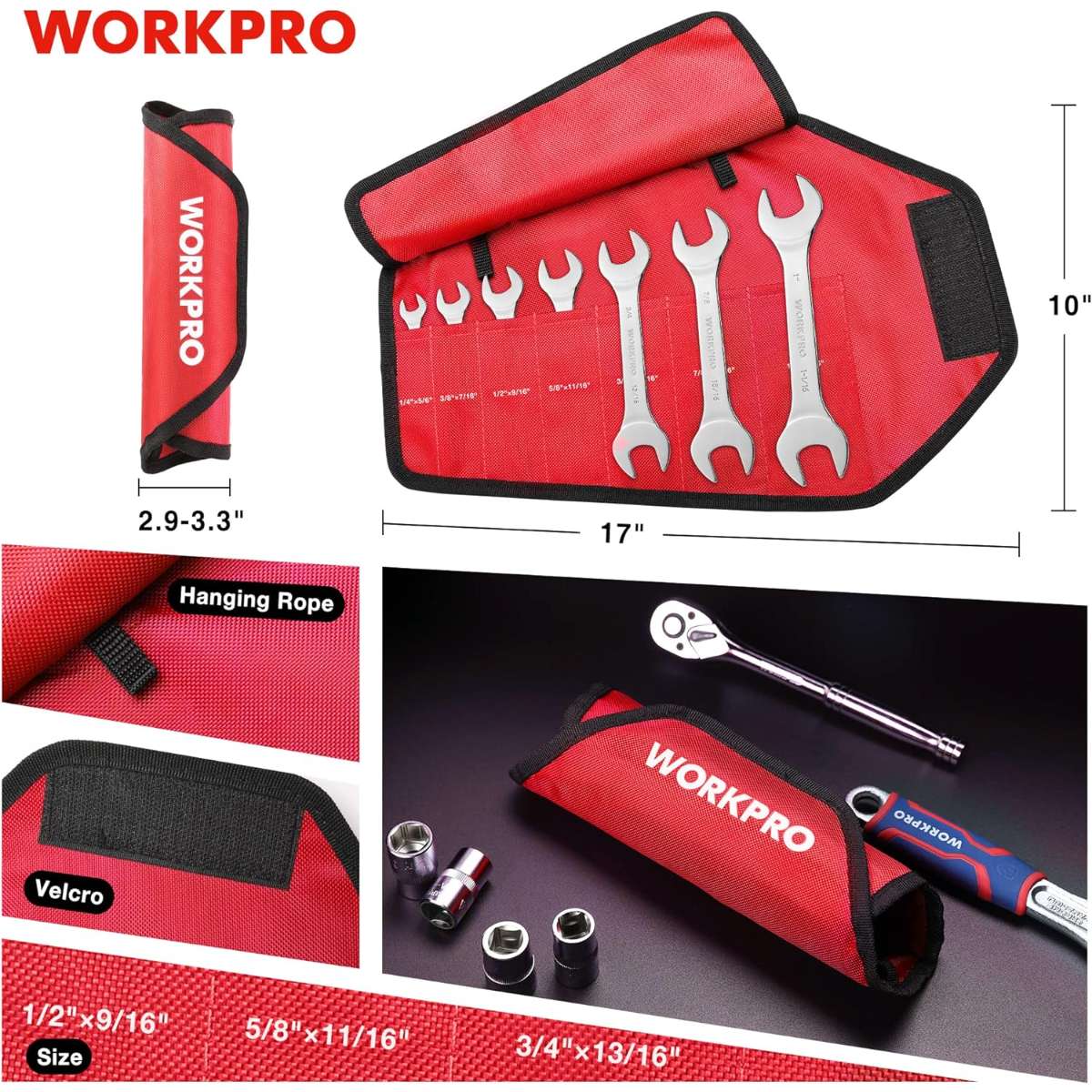 Walker Procet Slim Open End Wrench Roll-Up Kit