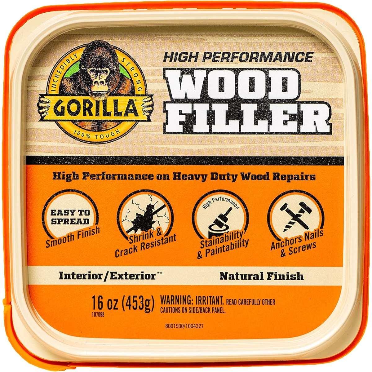 Gorilla All Purpose Wood Filler, 16 Ounce Tub, Natural (Pack of 1)