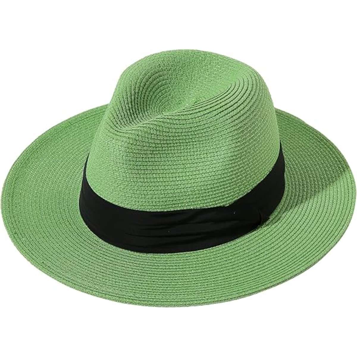 Lanzom Women Wide Brim Straw Panama Roll up Hat Fedora Beach Sun Hat UPF50+