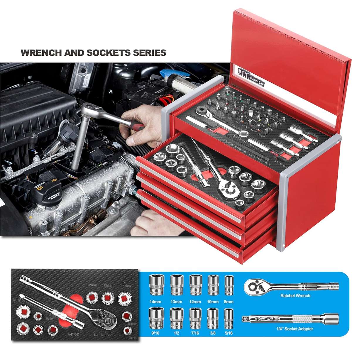 P.I.T. Portable 3 Drawer Steel Tool Box