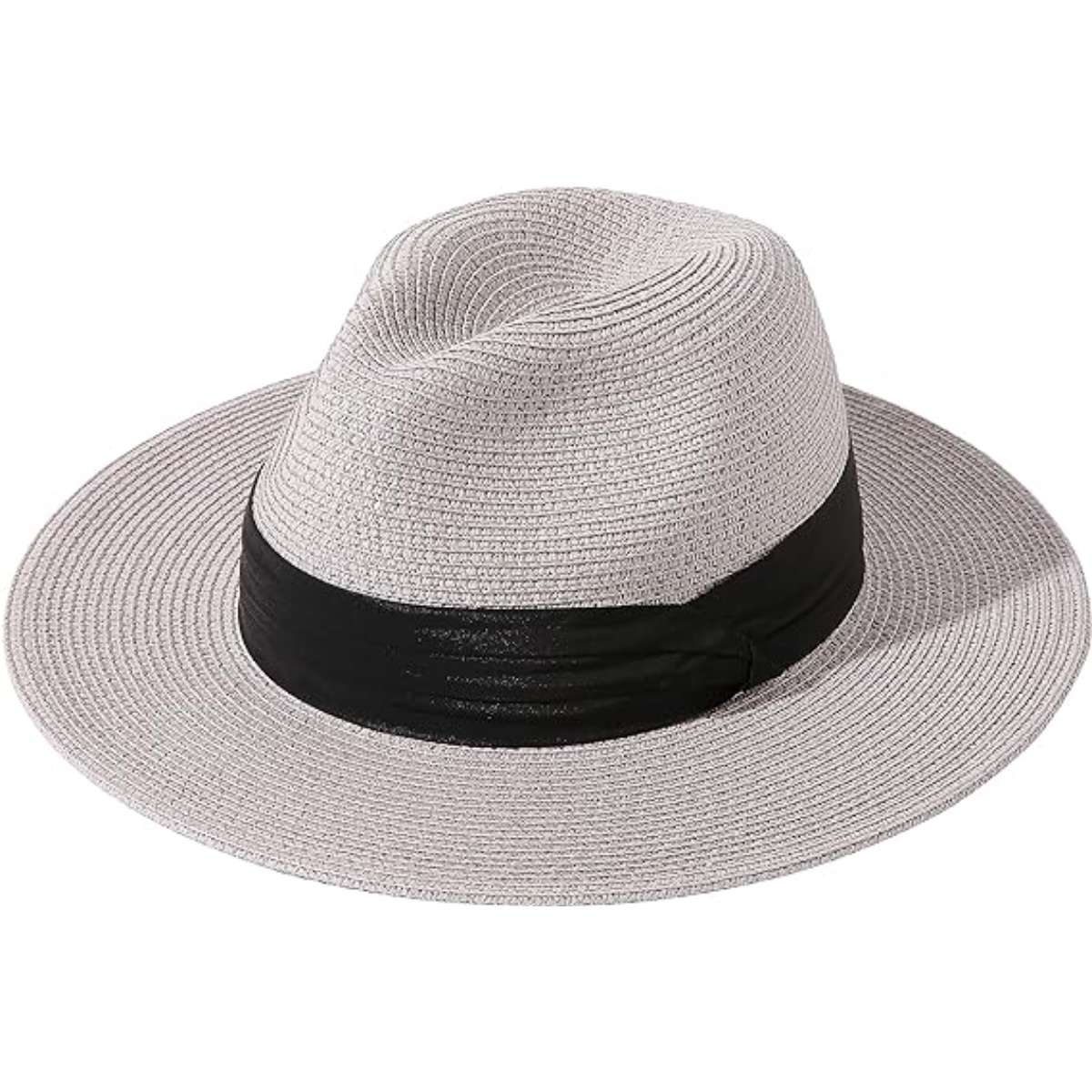 Lanzom Women Wide Brim Straw Panama Roll up Hat Fedora Beach Sun Hat UPF50+