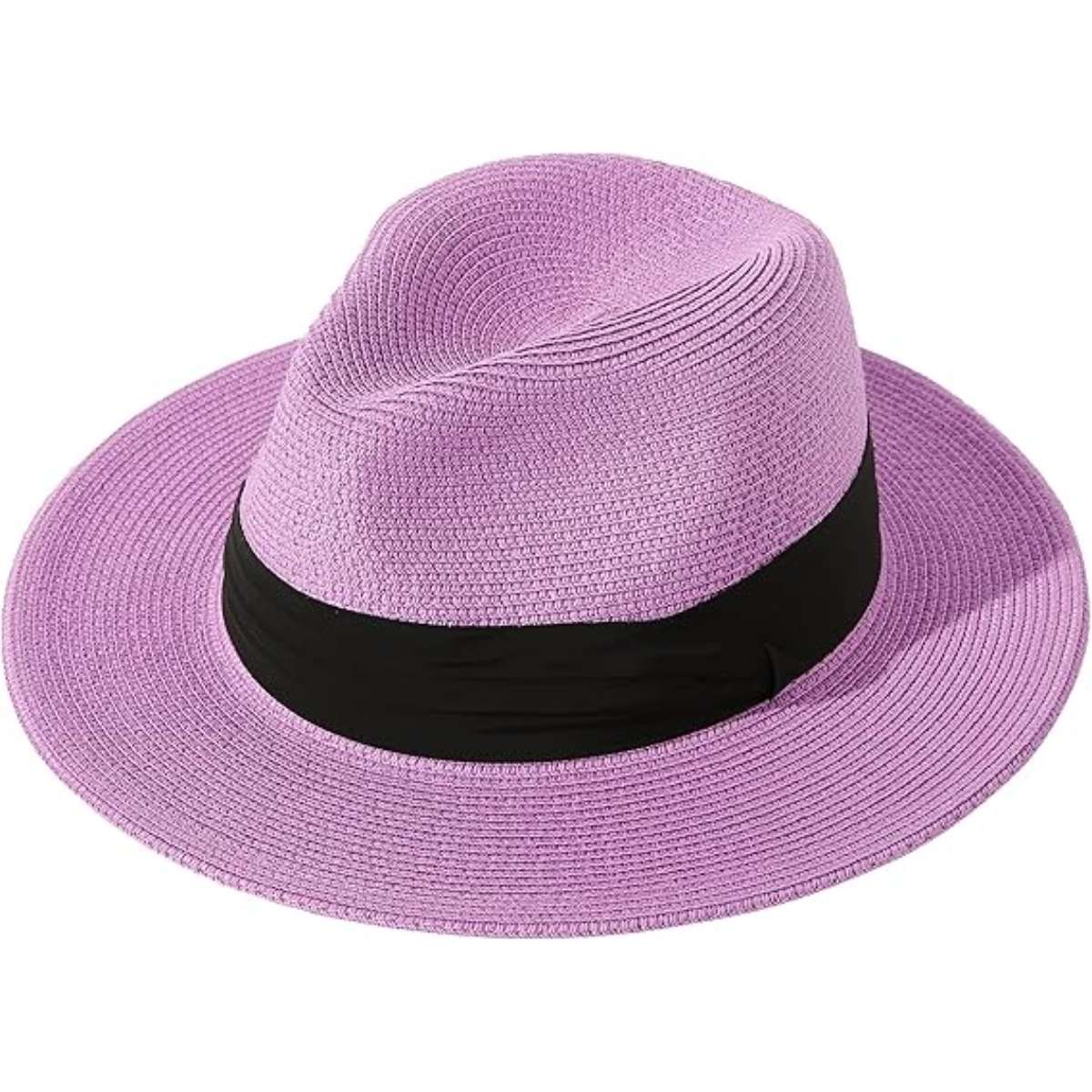 Lanzom Women Wide Brim Straw Panama Roll up Hat Fedora Beach Sun Hat UPF50+