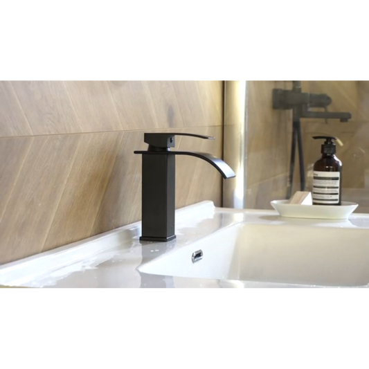 BESy Black waterfall spout bathroom faucet